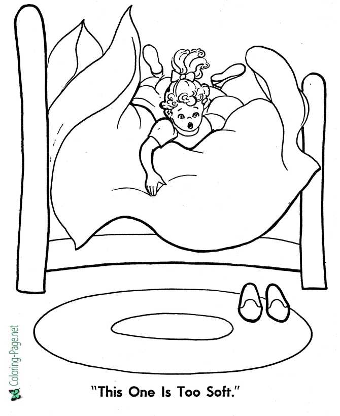 printable Goldilocks and the Three Bears Coloring Page - Bed Too Soft