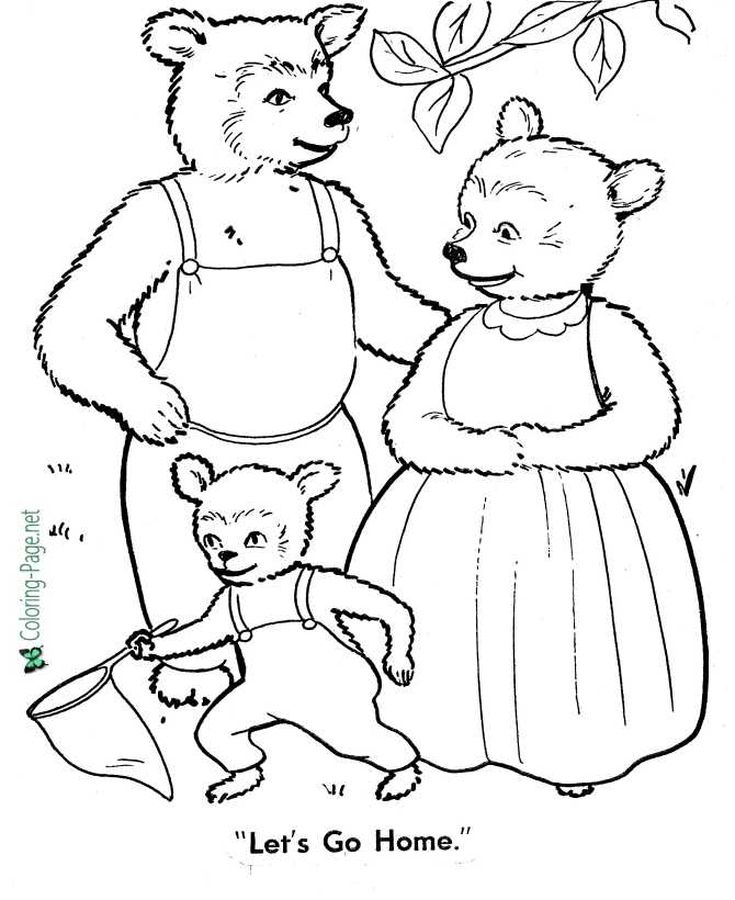 printable Goldilocks and the Three Bears coloring page - Let's Go Home