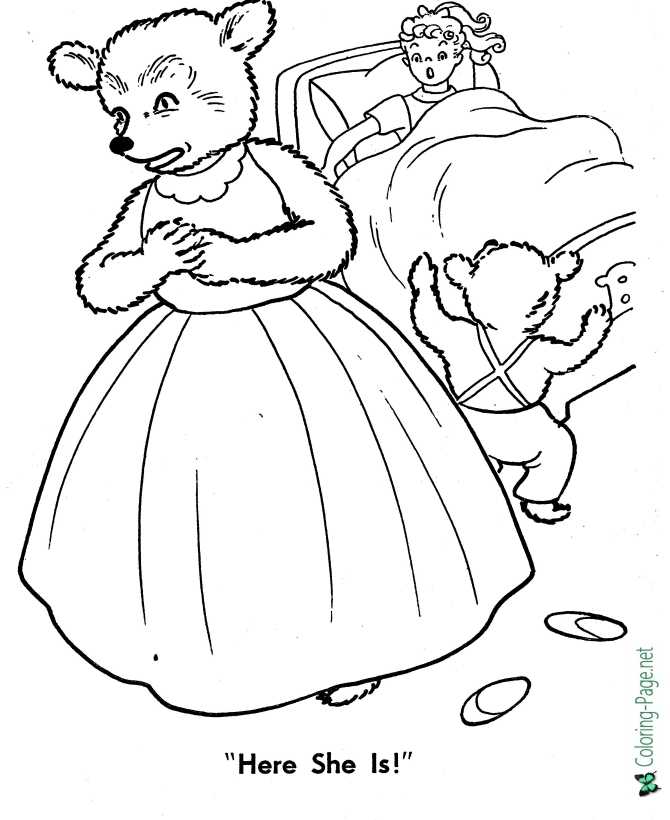 Here She Is! Goldilocks and the Three Bears Coloring Page