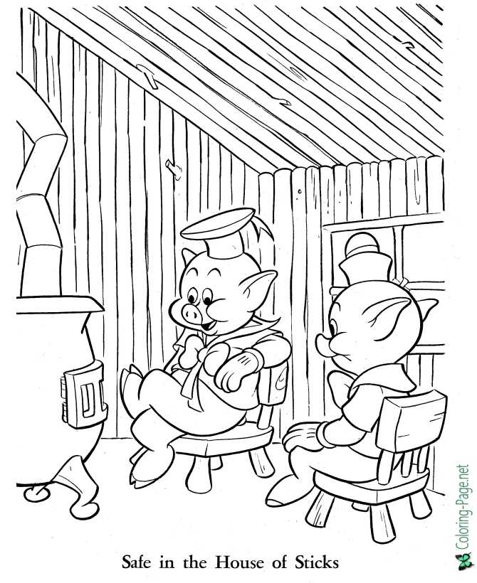 House of Sticks - Three Little Pigs coloring page