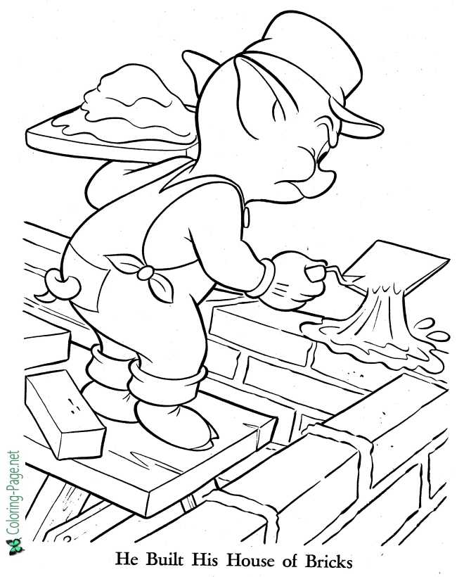 printable Three Little Pigs coloring page - A House of Bricks