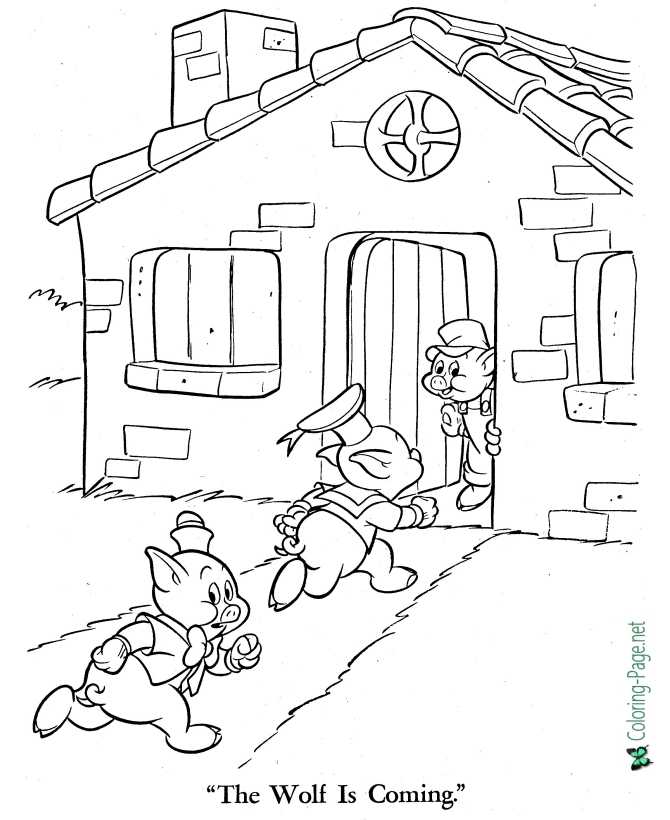 Wolf is Coming! Three Little Pigs coloring page
