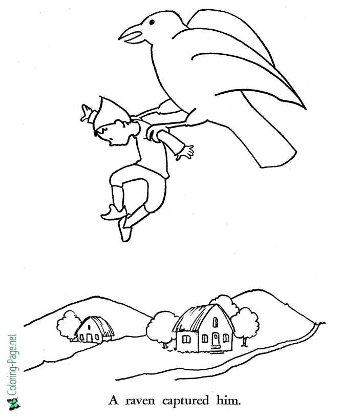 A Raven Captures Tom Thumb Coloring Page