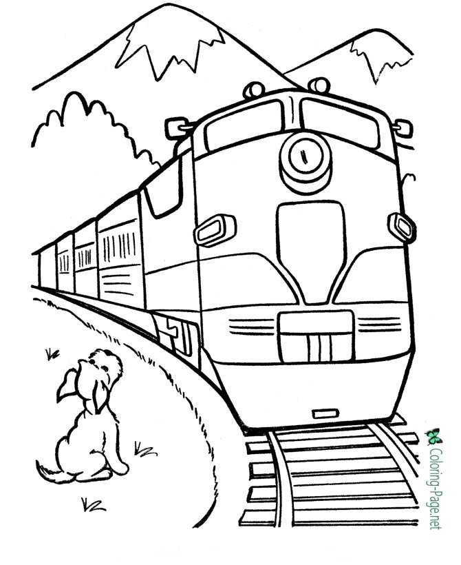 Train Coloring Pages Dog Watching