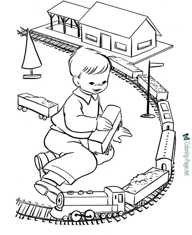 Boy and Toy Train Coloring Pages