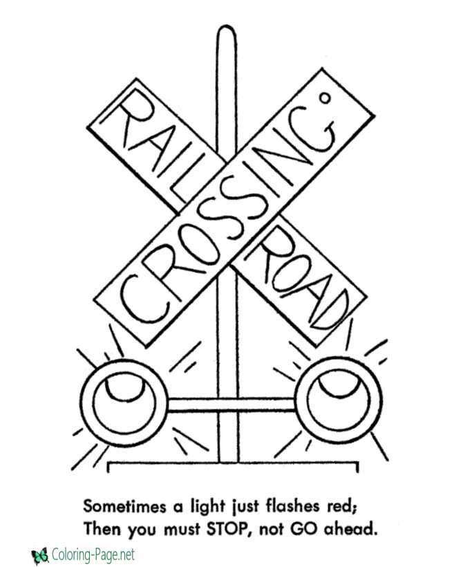 Train Coloring Pages Rairoad Crossing
