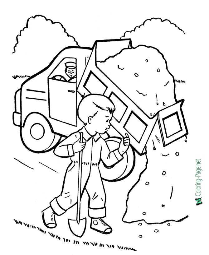 Boy and Sand Truck Coloring Pages