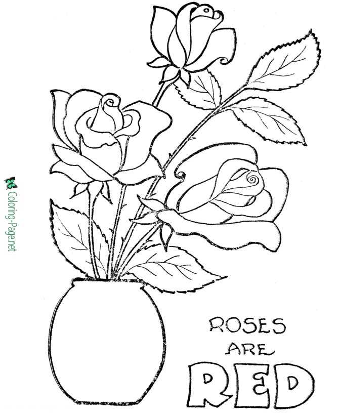 Valentines flowers coloring pages