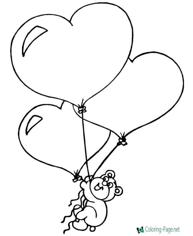 Bear and Valentine Heart Coloring Pages
