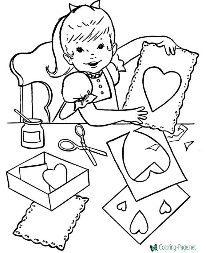 Valentine Heart Coloring Pages Girl makes hearts