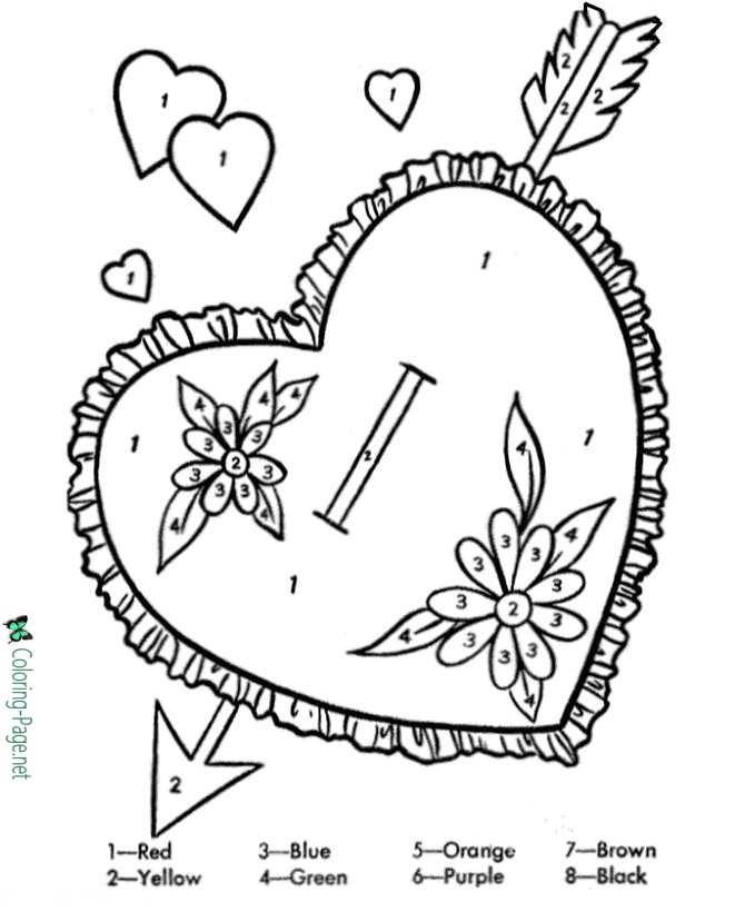 Valentine Heart Coloring Pages Color by Number