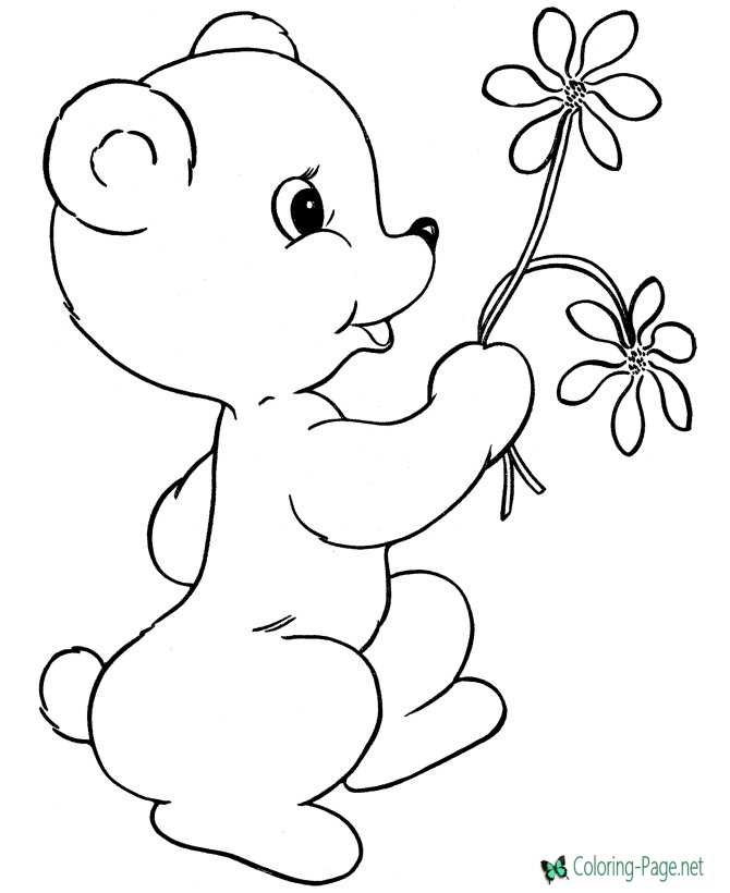 Valentine´s Day Coloring Pages Flowers and Bear