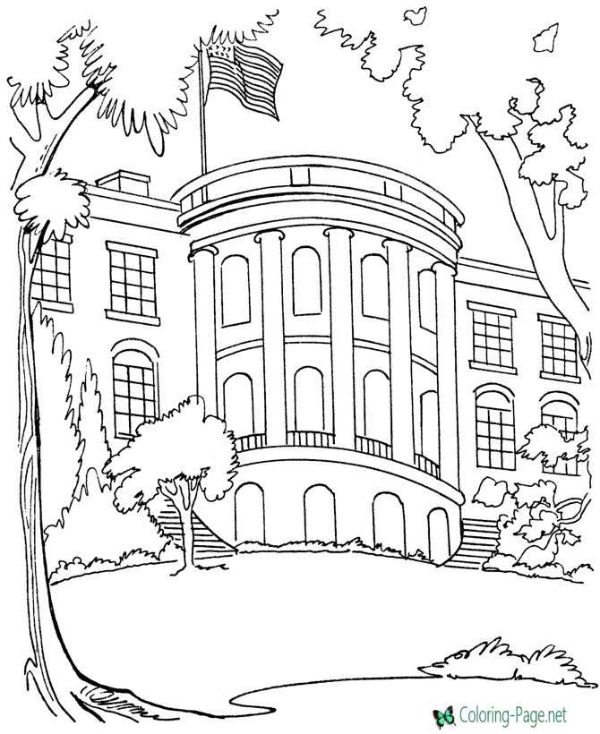 White House Coloring Pages American Flag