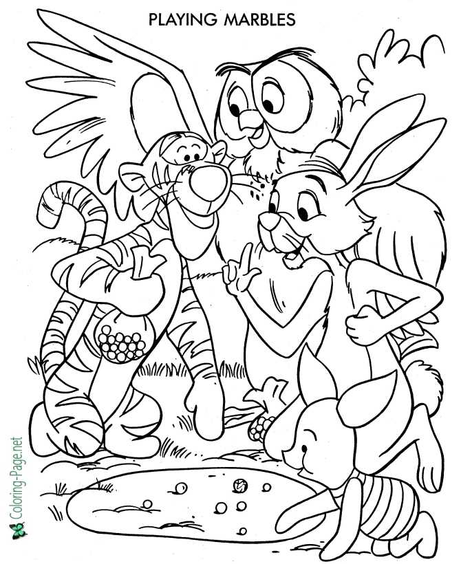 printable Rabbit, Owl, Piglet and Tigger Coloring Page