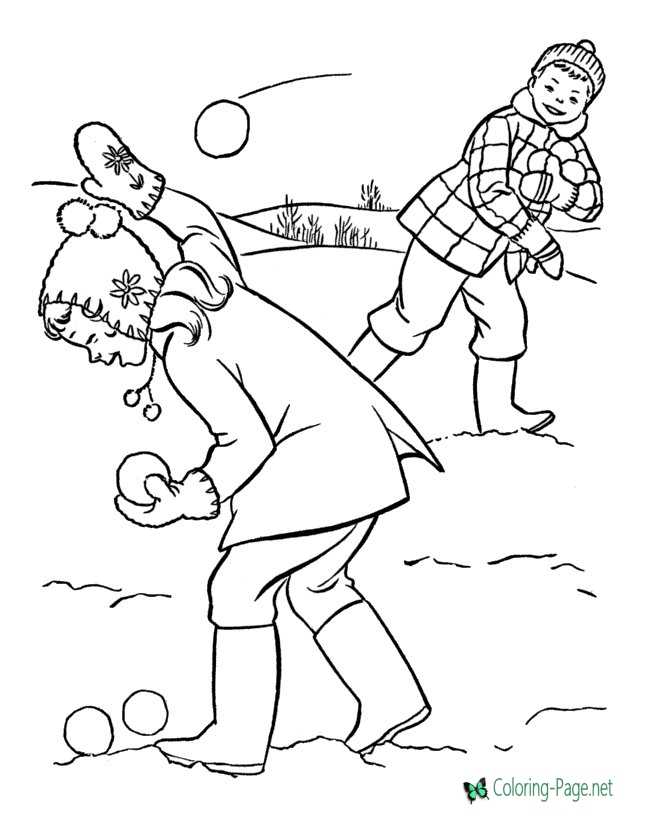 Winter Coloring Pages Snowball Fight