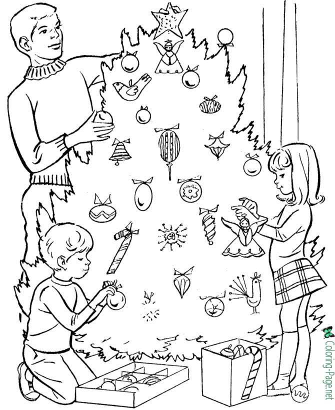 Winter Coloring Pages Girl Christmas Tree