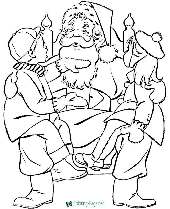 Winter Coloring Pages Santa Claus and Kids