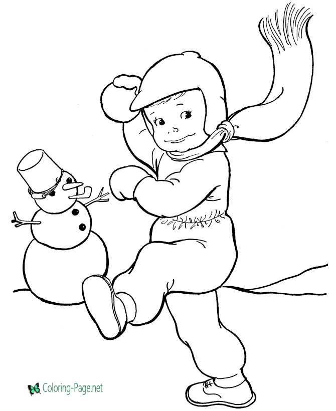 Winter Coloring Pages Snowman Snowball