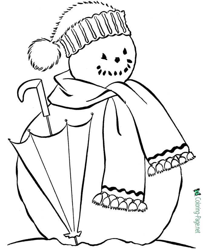 Winter Coloring Pages Snowman to Print