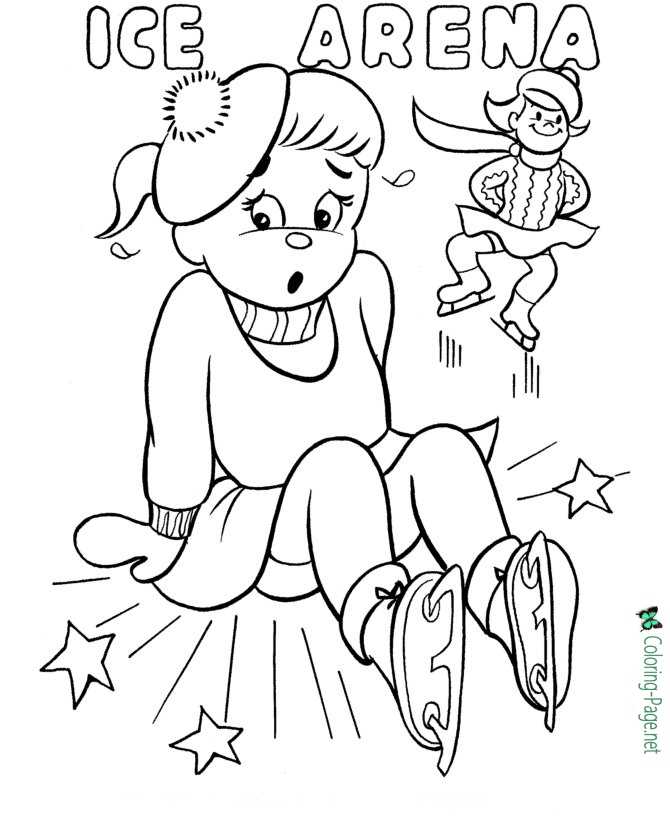 Winter Coloring Pages Girls Skating Arena