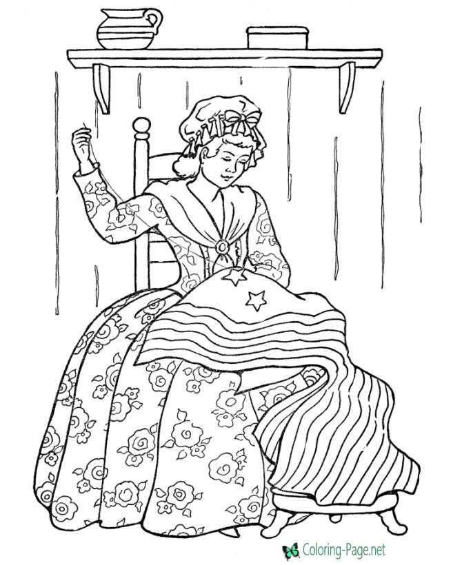 Betsy Ross American Flag Coloring Page 02
