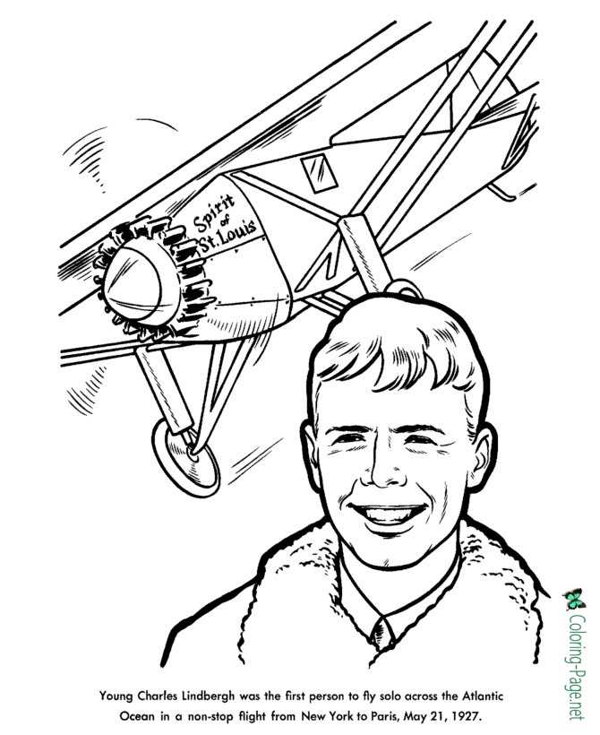 Charles Lindbergh American History Coloring Page