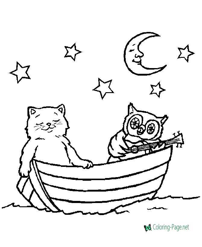 Animal Coloring Pages - Cat and Owl