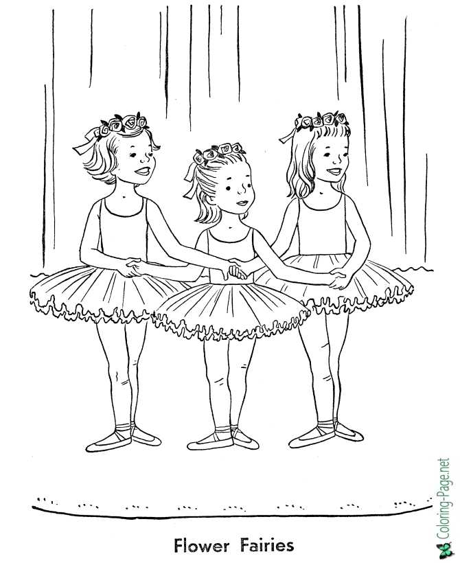 Girl Flower Faries printable ballet coloring page