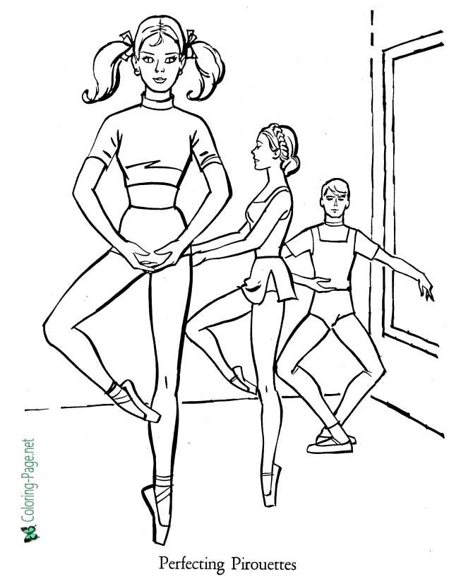 printable ballet coloring page - Girl perfecting pirouettes