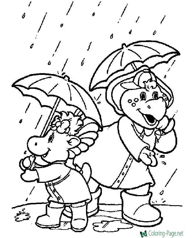 Barney coloring page - Spring rains