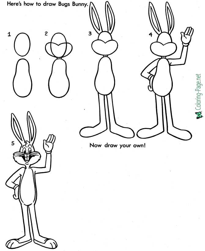 draw bugs bunny coloring page for children
