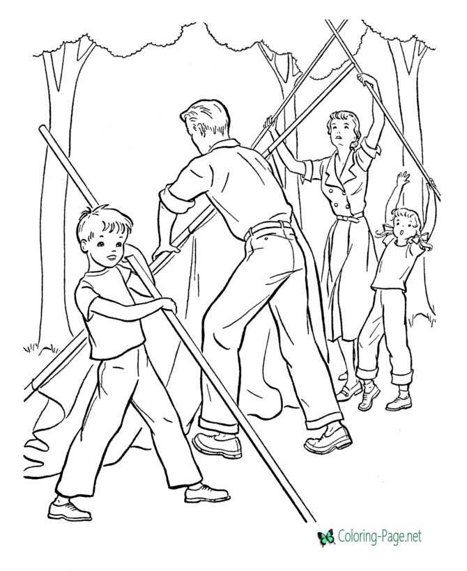 Raising Tent Camping Coloring Pages