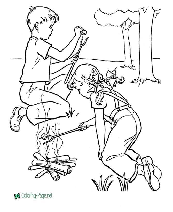 Roast Marshmallows Camping Coloring Pages