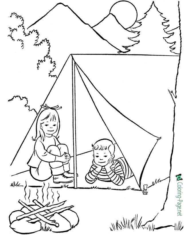 Camping Coloring Page to Print and Color