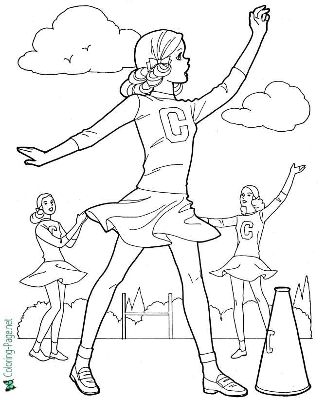 printable cheerleaders coloring page