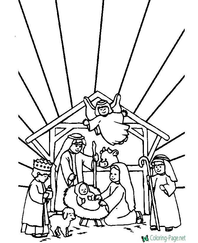 Jesus in Manger Christian Coloring Pages