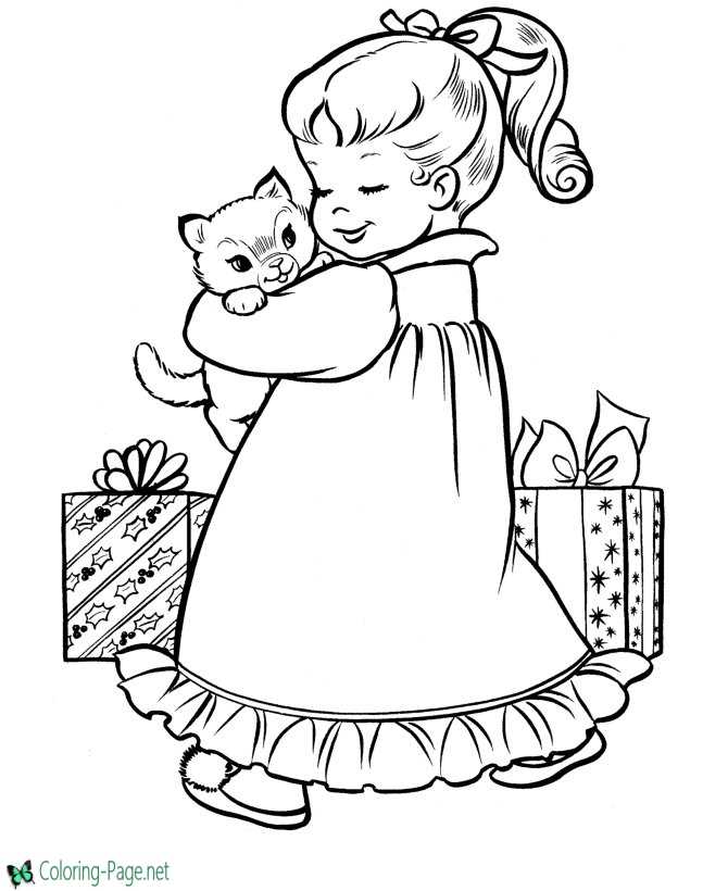 Christmas kitten Christmas coloring page