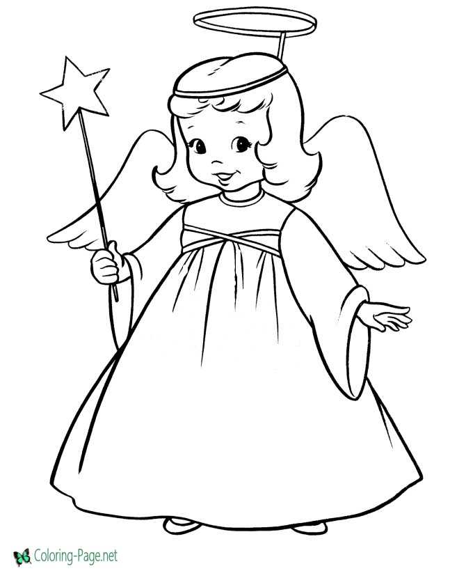 Little girl angel Christmas coloring page