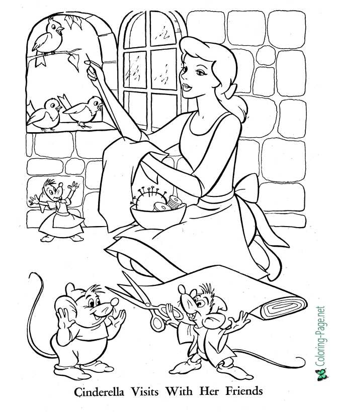 Cinderella Coloring Page - Cinderella and animal friends