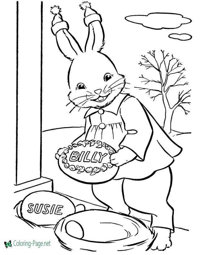 Easter Bunny Coloring Pages Delivering Easter Eggs