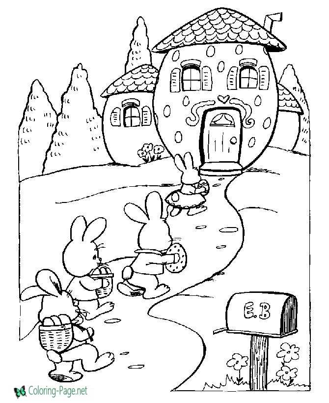 Bunny Helpers Easter Coloring Pages