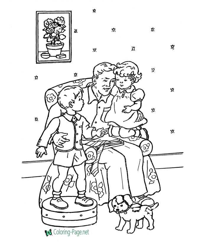 Father´s Day Coloring Page Reading with Dad