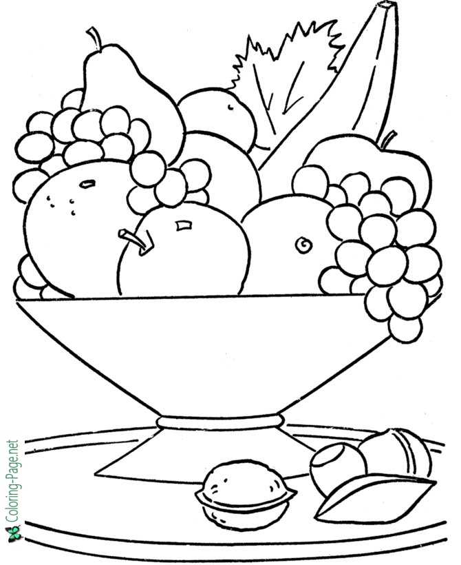 Printable Food Coloring Pages Fruit Bowl