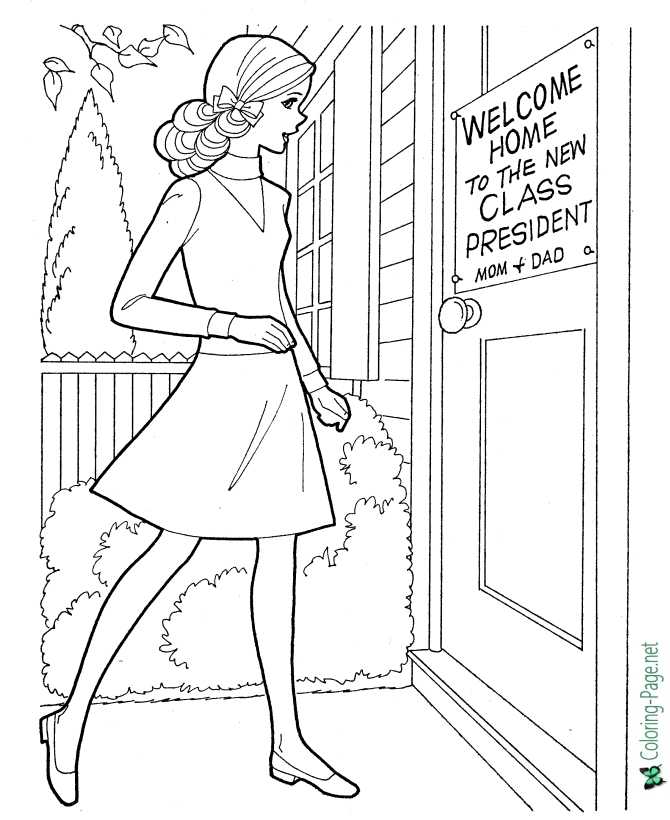 Girls coloring page of school