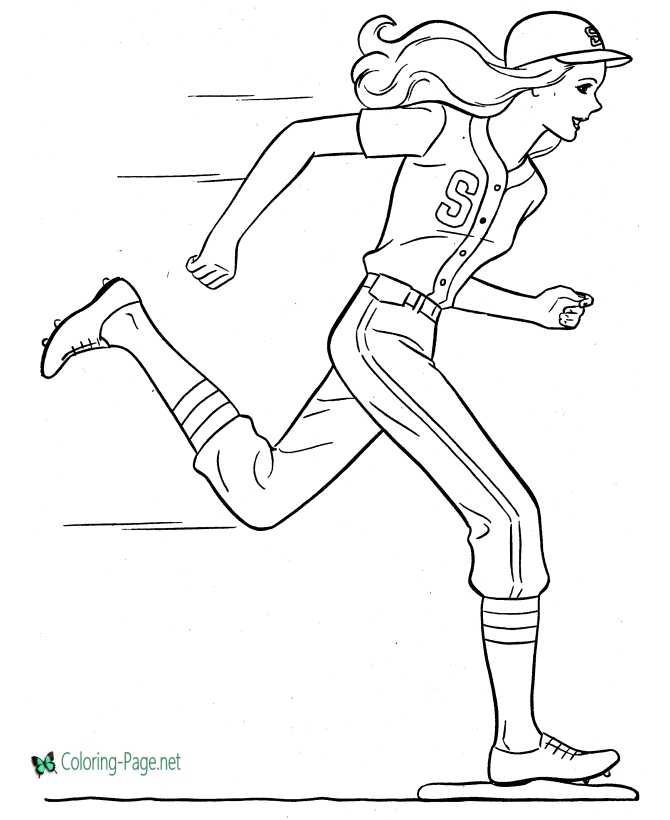 coloring page for girls of baseball