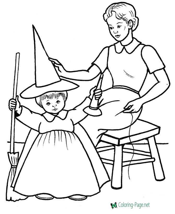 Halloween Coloring Pages Girl Witch Costume