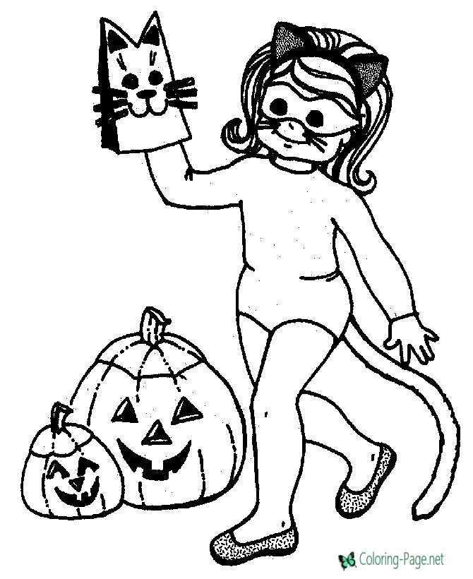 Halloween Coloring Pages Cat Girl Jack O Lantern