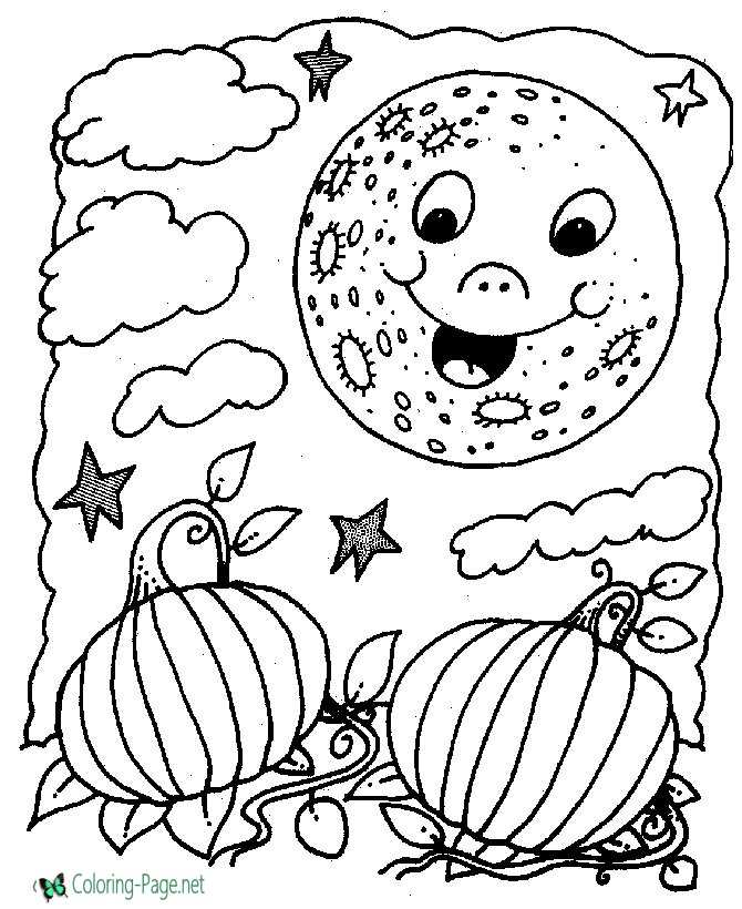 Halloween Coloring Pages Smiling Moon