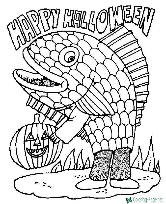 Halloween Coloring Pages Fish Costume