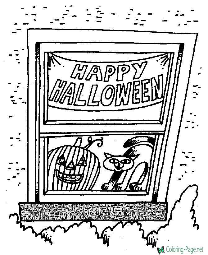 Happy Halloween Window Coloring Page